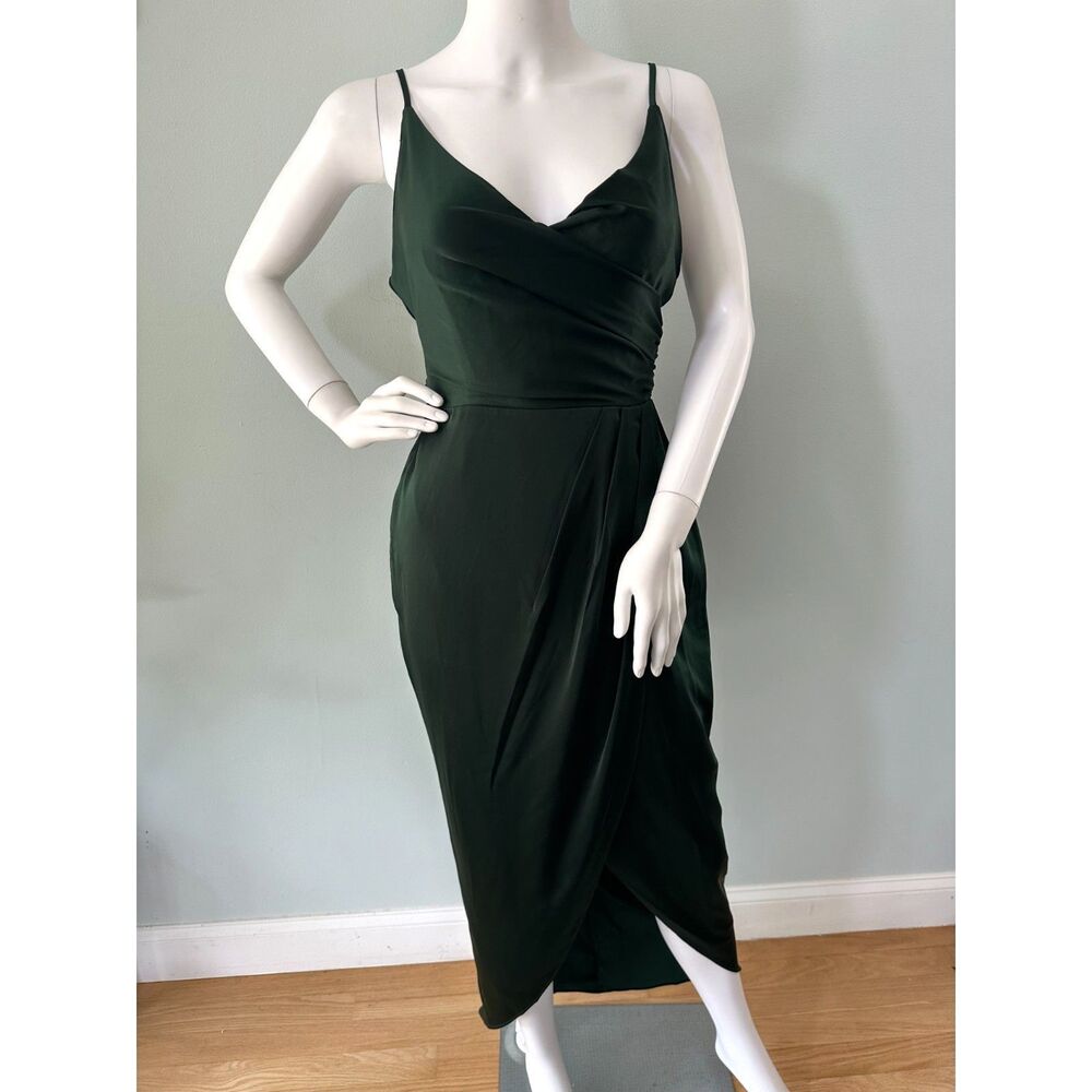 Showpo How Will I Know Midi Dress size 6 Emerald Green Satin Cocktail NWT
